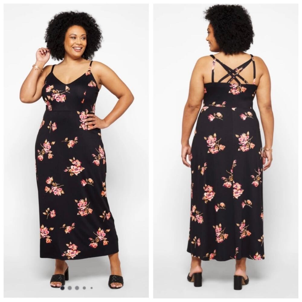 Nine Britton Willow Black‎ Floral Strappy Maxi Dress Wedding Guest Women's - 2X